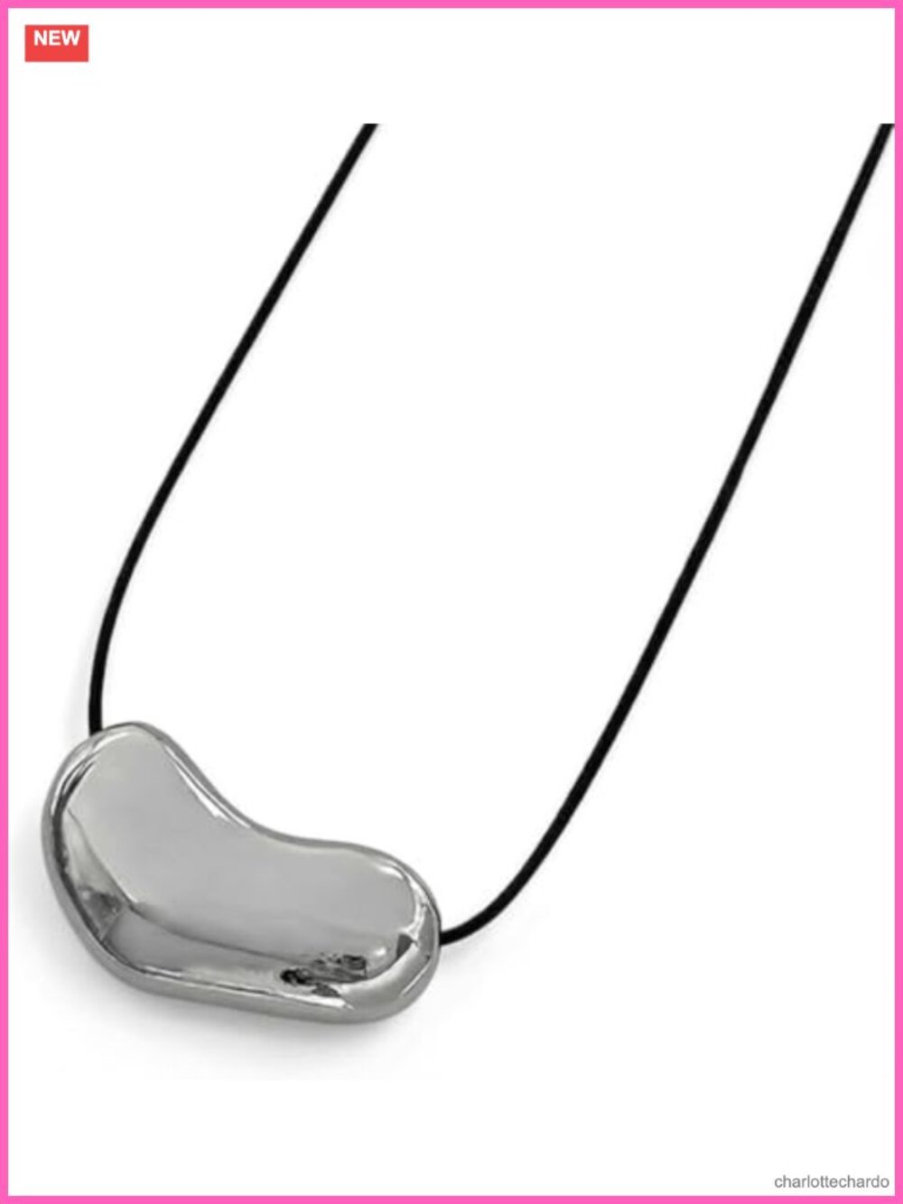 Chunky Pebble Pendant Necklace Silver Plated Adjustable Cord Women's Jewelry